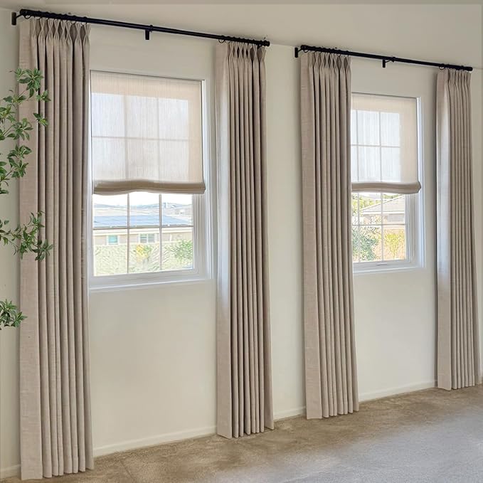 Pinch Pleated Full Blackout Faux Linen Curtains 96 Inches Long | Dark Faux Linen - Image 7