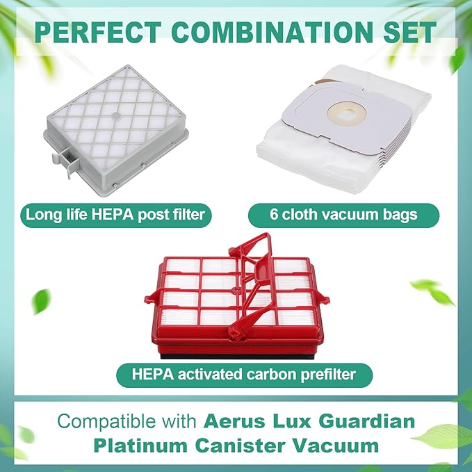 Tondiamo Style P Hepa Vacuum Bag and Filter Bundle Compatible with Aerus Lux Guardian Platinum Canister Vacuum Cleaner 1 Hepa & Carbon Pre and 1 Long Life After Filter with Handle, 6 Cloth Bags