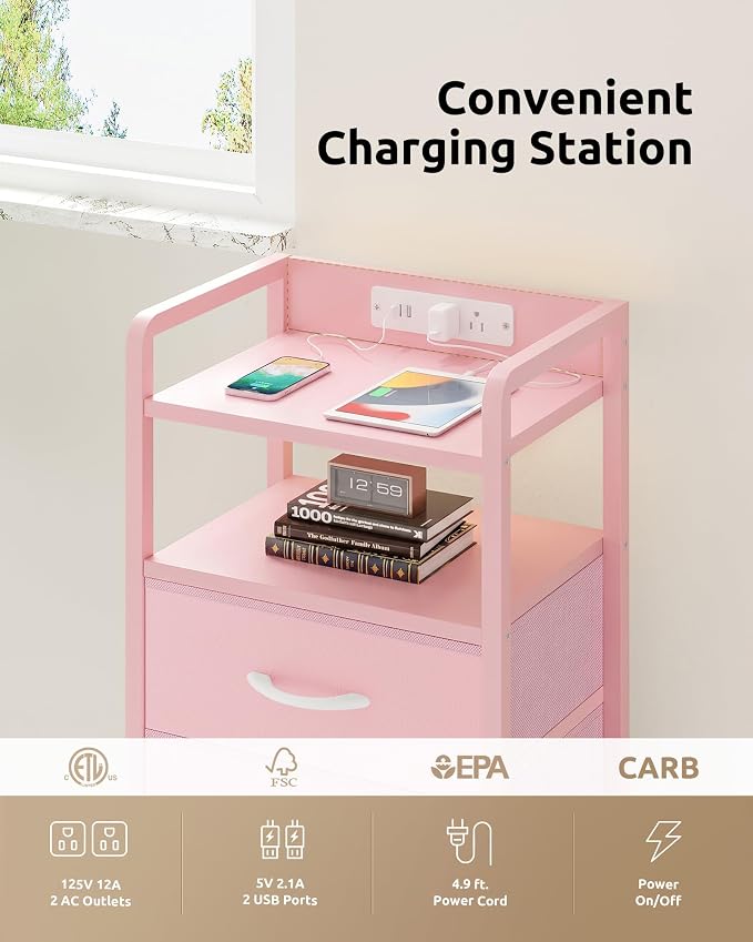 Lazzanto Nightstand with Rear Charging Station, LED Light, 4 Drawers, 2 USB-A - Image 5