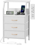 White Nightstand with Charging Station, 3 Drawers Bedside Table | 28.3 Inch by Furnulem
