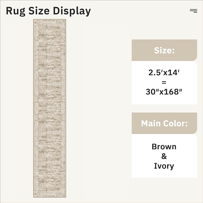 Soalmost Hallway Runner Rug 2'6" x 14' Washable Long Kitchen Rugs Brown | - Image 5