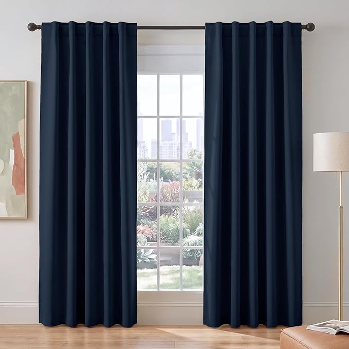 PONY DANCE Navy Blue Blackout Curtains 84 inch Length 2 Panels Set | Thermal by PONYDANCE