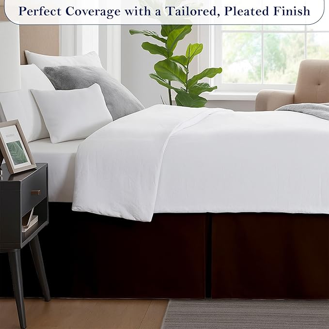 Twin Bed Skirt, Luxury 14 Inch Drop Chocolate Pleated Bed Skirt, Double Brushed Microfiber, Box Pleat Design, Wrinkle & Fade Resistant, Easy Fit Tailored Bedskirt for Twin Size Beds