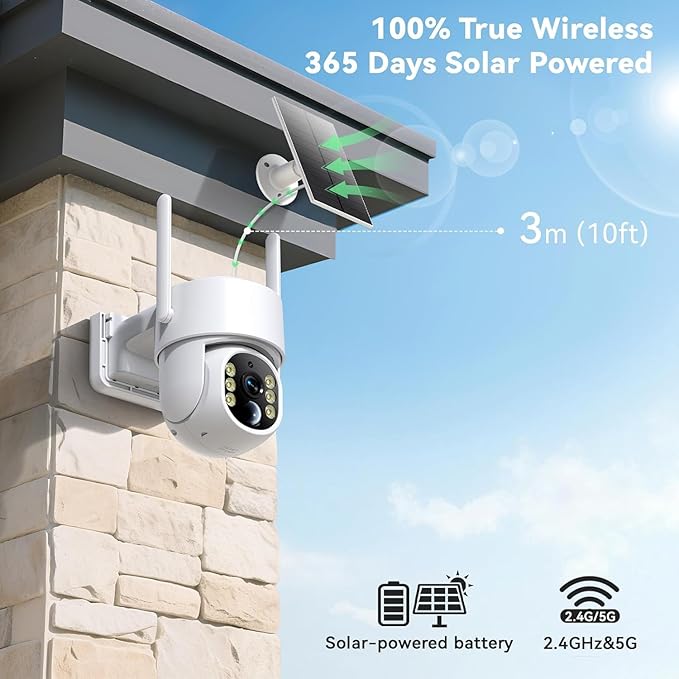 Noaheye Solar Security Cameras Wireless Outdoor, 5G&2.4GHz Cameras for Home Security, 2K Solar Outdoor Camera, Color Night Vision, AI Human Detection, 2-Way Talk, Siren Alarms (2-Pack)