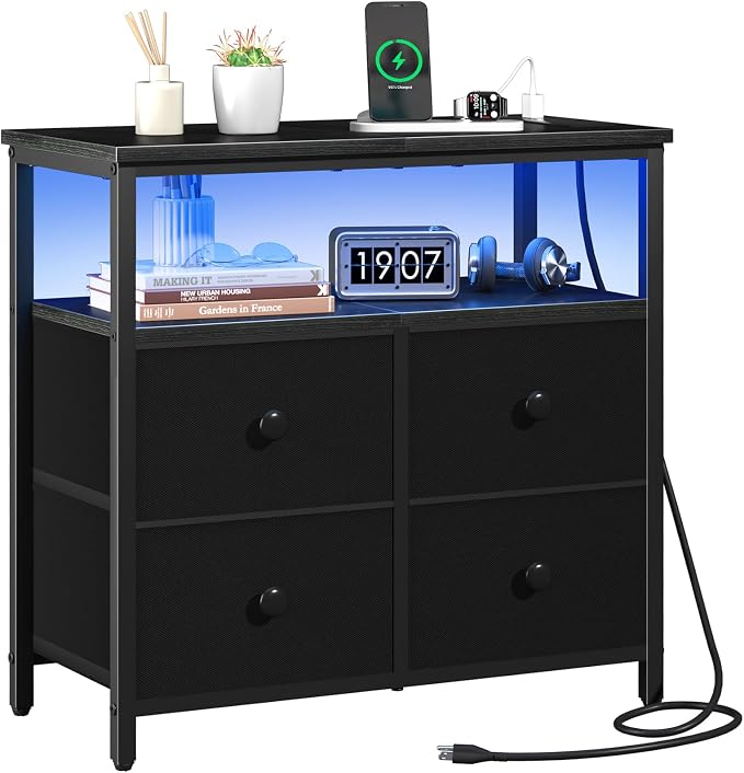 Yoobure Night Stand with Charge Station, Nightstand with 4 Drawers Bedside Table by Yoobure