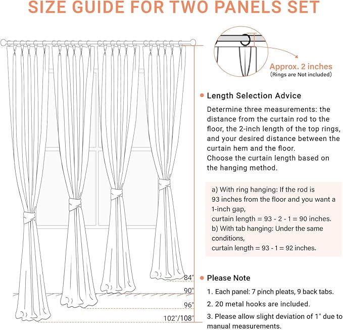 Pinch Pleated Full Blackout Faux Linen Curtains 102 Inches Long | Beige - Image 7