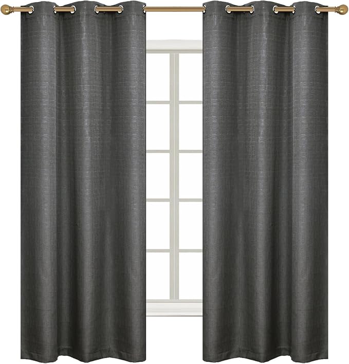 Diraysid 100% Blackout Curtains Dark Grey Linen Curtains - Image 3