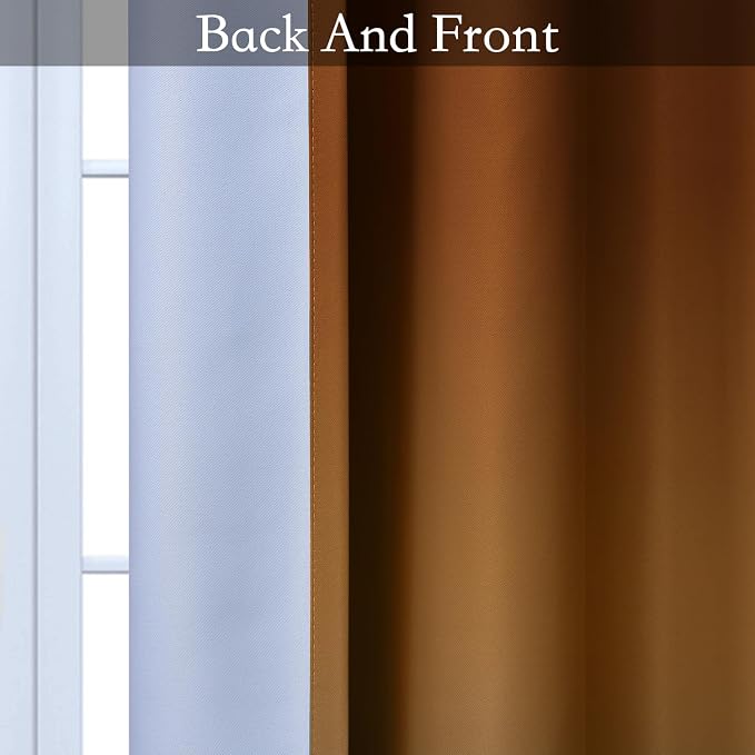 SimpleHome Burnt Orange to Grey White Ombre Room Darkening Curtains 63 Inch | - Image 4