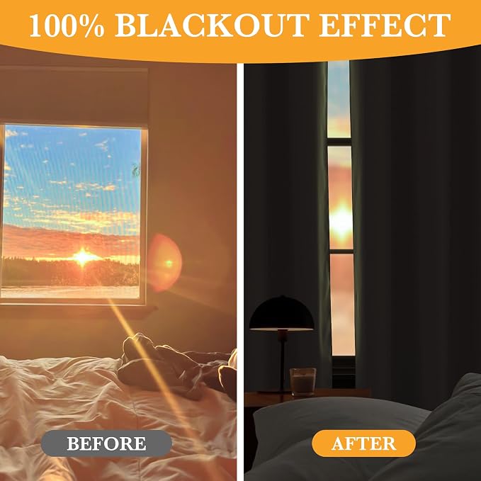 RYB HOME Green Blackout Curtains 63 inches Length, 100% Blackout Thermal - Image 4