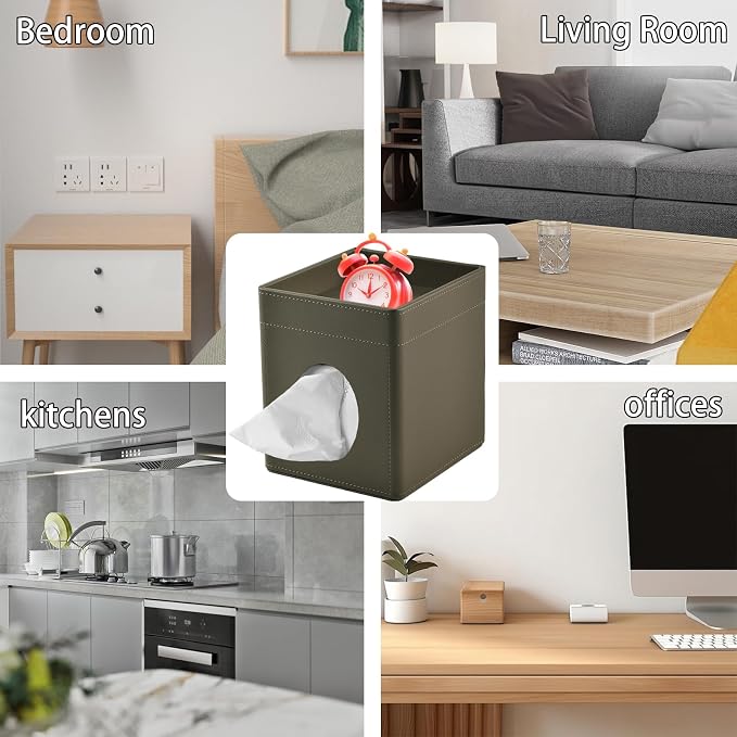 Tissue Box Cover Square Tissue Box Holder PU Leather Facial Tissues Organizer - Image 7