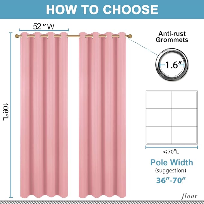 Diraysid Pink Grommet Blackout Curtains - Image 3