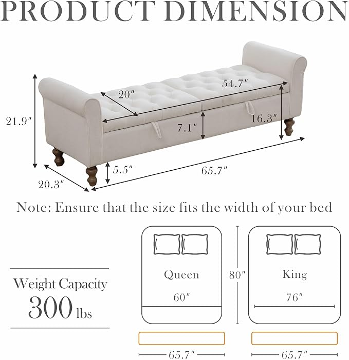 Aoiy & Wifon 65.7" W Large Storage Ottoman Bench, King Size End of Bed Storage - Image 2