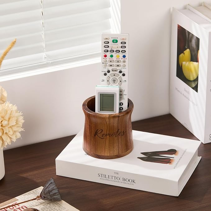 Acacia Wood Small Remote Control Holder, Organizer - Image 5