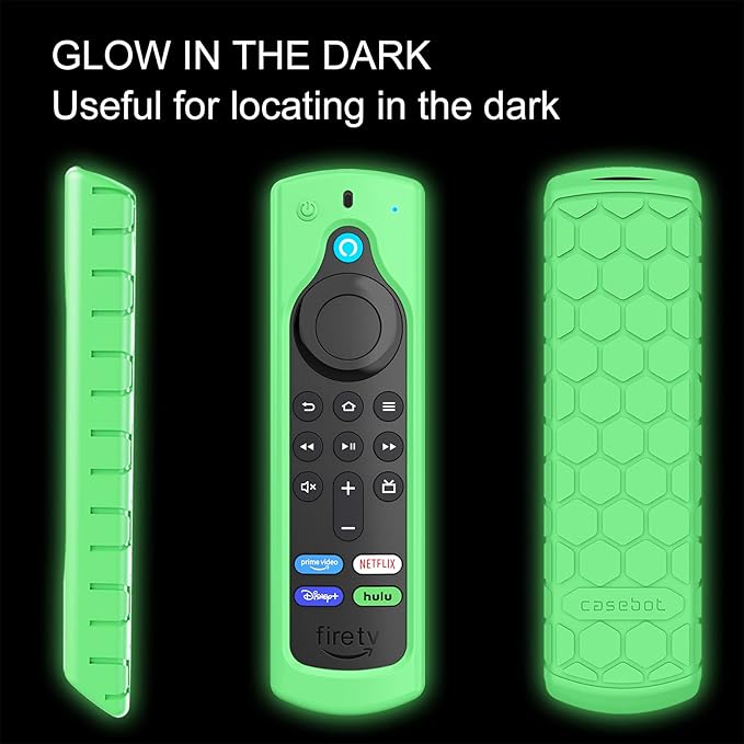 CaseBot Remote Case for Fire TV Stick HD/4K/4K Max (1st Gen)/Fire TV Stick (3rd Gen)/Lite - Anti-Slip Shockproof Silicone Cover for Alexa Voice Remote (2nd & 3rd Generation) (Green Glow in The Dark)
