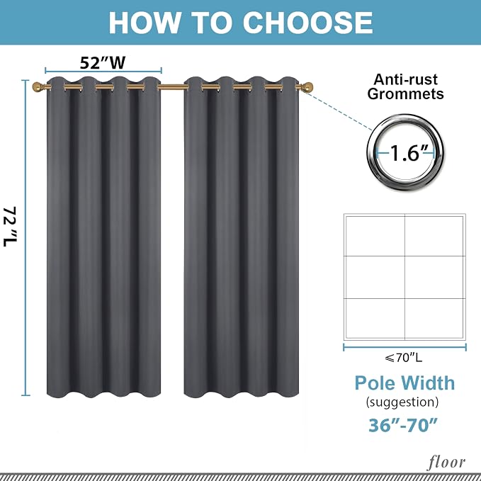 Diraysid Dark Grey Grommet Blackout Curtains - Image 3