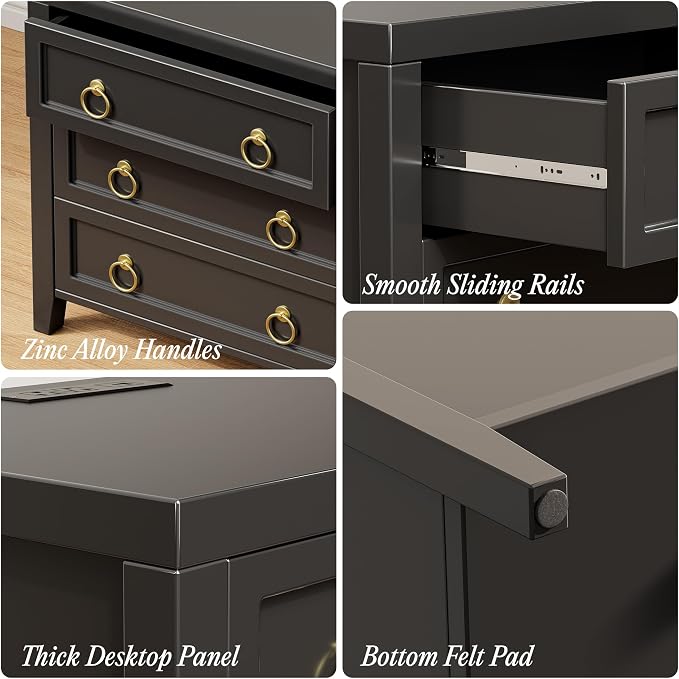 Huuger Paint Night Stand with Charger Station, 3 Drawer Nightstand Set of 2 | - Image 9