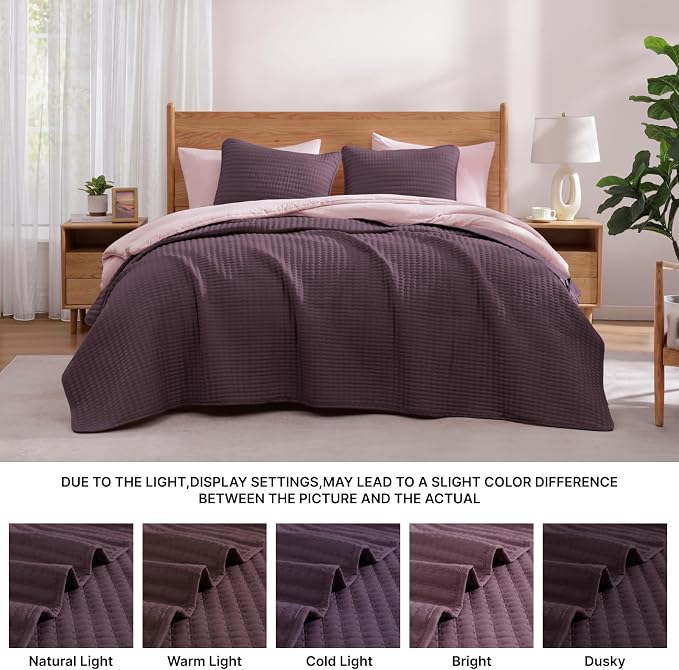 Queen Quilt-Lightweight Bedspreads Plum Queen Size Quilt Bedding Set | Soft - Image 7