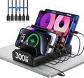 300W Charging Station for Multiple Devices, 8 Port Multi USB C Fast Charger Station Dock for MacBook iPhone 17/16/15/14/13/12 Samsung Pixel Series iPad, Black (6 Mixed Short Cables Included)