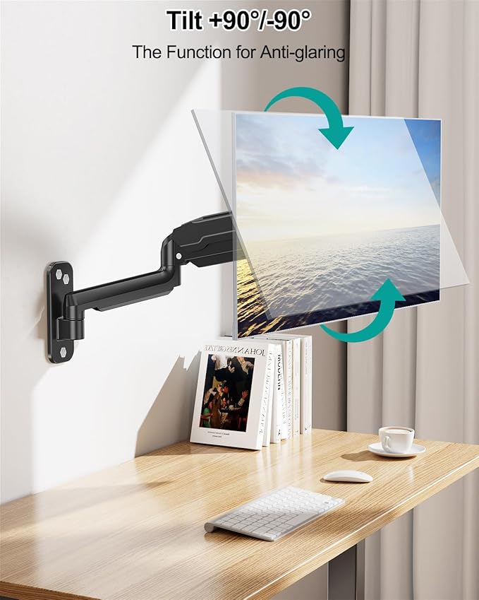 LIFTGO Monitor Wall Mount for 13 to 32 Inch Computer Screens, Height Adjustable Single Wall Mount Monitor Arm Holds Up to 19.8lbs, Full Motion Wall Bracket, VESA Mount 75x75, 100x100, Black
