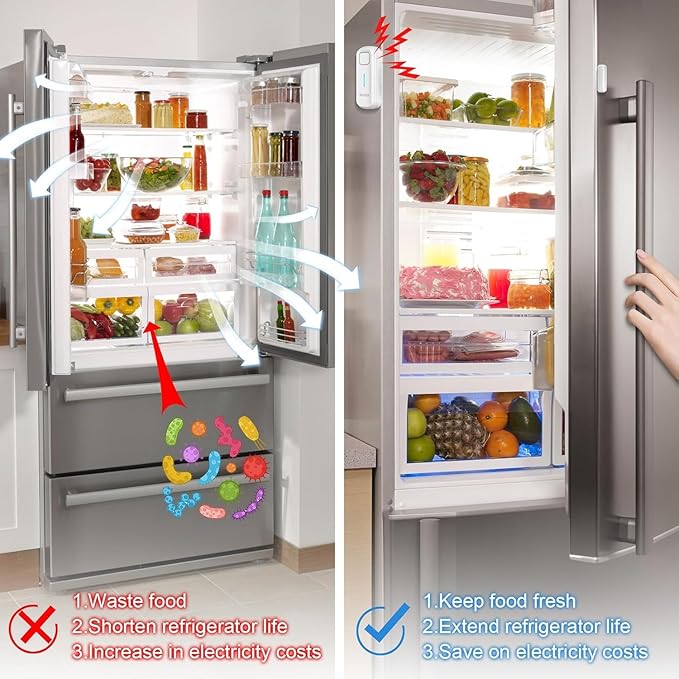 DAYTECH Fridge Door Alarm When Left Open with Delay 1/2/3/4 mins Adjustable 0 to 120 dB Freezer Alarm Reminder Refrigerator Door Alarm for Home Garage Basement Business 6 Sets White