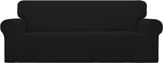 Easy-Going Stretch Oversized Sofa Slipcover 1-Piece Sofa Cover Furniture Protector Couch Soft with Elastic Bottom for Kids, Polyester Spandex Jacquard Fabric Small Checks Black