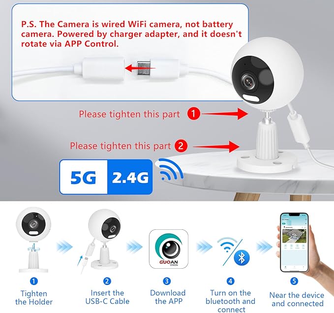 GUOANVISION 5G/2.4G Indoor/Outdoor Security Camera for Baby Monitor, 3MP Pet Camera for Dog/Cat/Nanny/Baby/Elder, IP66 Waterproof, 3 Night Vision, 24/7 SD Recording, SD/Cloud -2Pack