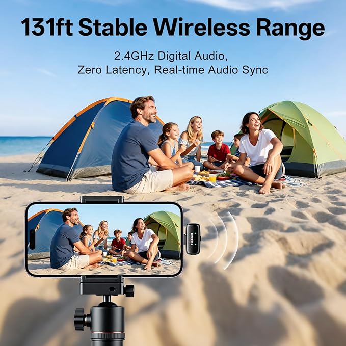 Yuaceuco Mini Wireless Lavalier Microphone for iPhone ipad Android, Noise Reduction and Mute, 33h Charging Case, AI Voice Changer, 131FT Range, Mini Lapel Mic for Video Recording, Vlogging, YouTube