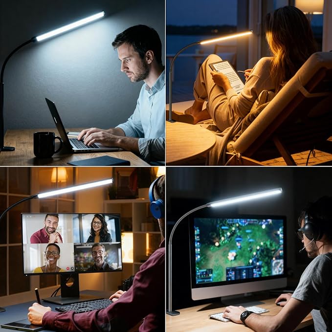 Clip on Desk Lamp with Clamp, Dimmable Eye Caring Book Reading Light - Image 8