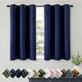 Short Navy Blue Blackout Kitchen Curtain W40 x L45 Inch 2 Panels | Thermal by Woaboy