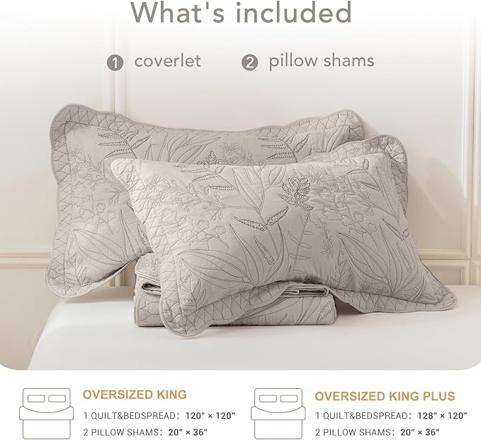 Lady Ann Oversized King Bedspread 120x120, Leaves Pattern Stitching Printed - Image 5