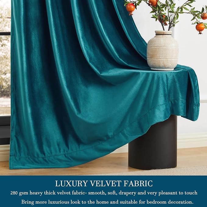 Teal Velvet Curtains 63 inches for Living Room, Luxury 2 Panels Bluish Green - Image 4