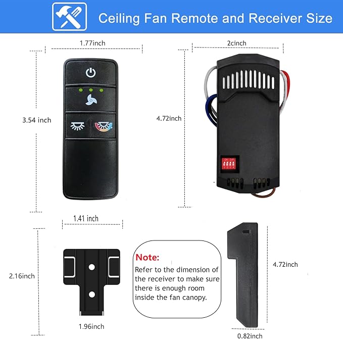 A25-TX028C Universal 3-Speed Ceiling Fan Remote Control Kit Replacement for Hampton Bay Home Decorators Collection Hunter - Light Dimmer & Color-Changing, w/Holder Replacement for TX028C-S TX028C-RS