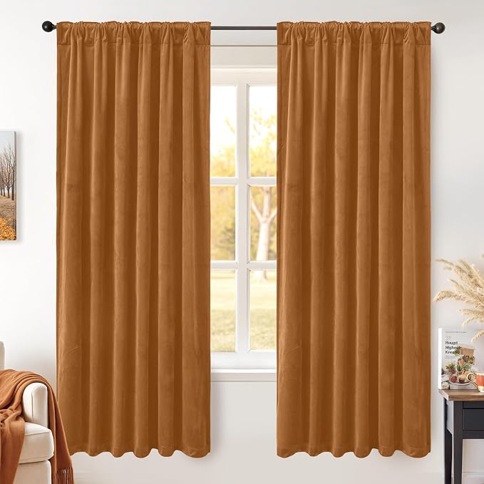 BGment Orange Blackout Velvet Curtains 2 Panels - Image 2