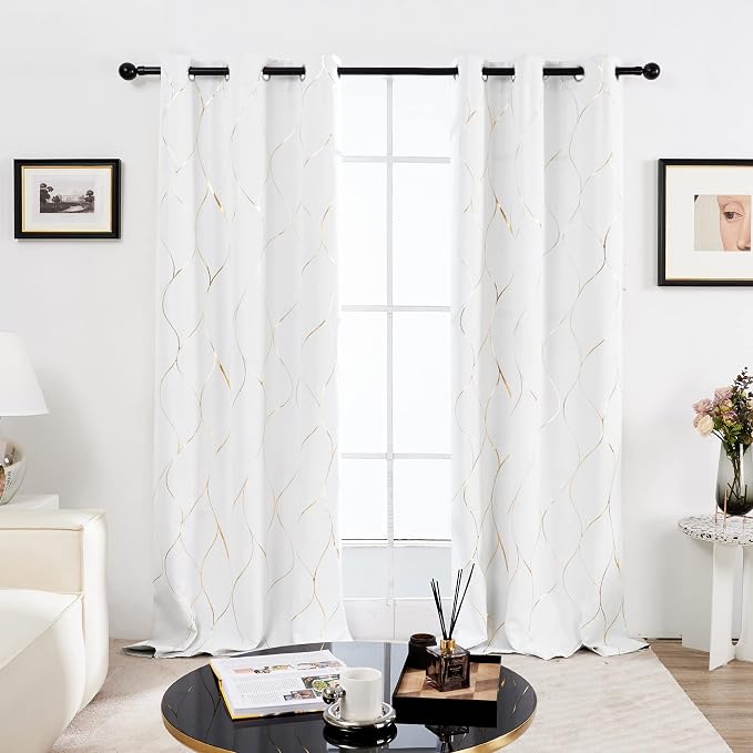 Deconovo Curtains for Living Room, Pattern Blackout Curtains 84 Inches Long | - Image 2