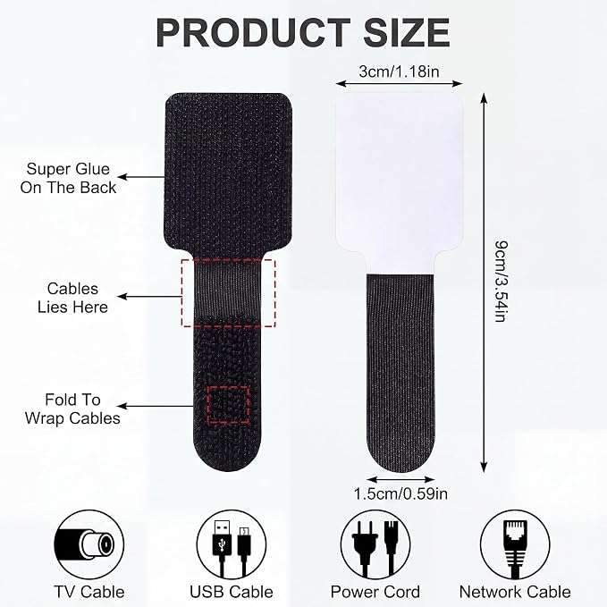 100 Pcs Cable Management Under Desk, Hook and Loop Cable Straps, Residue-Free - Image 2