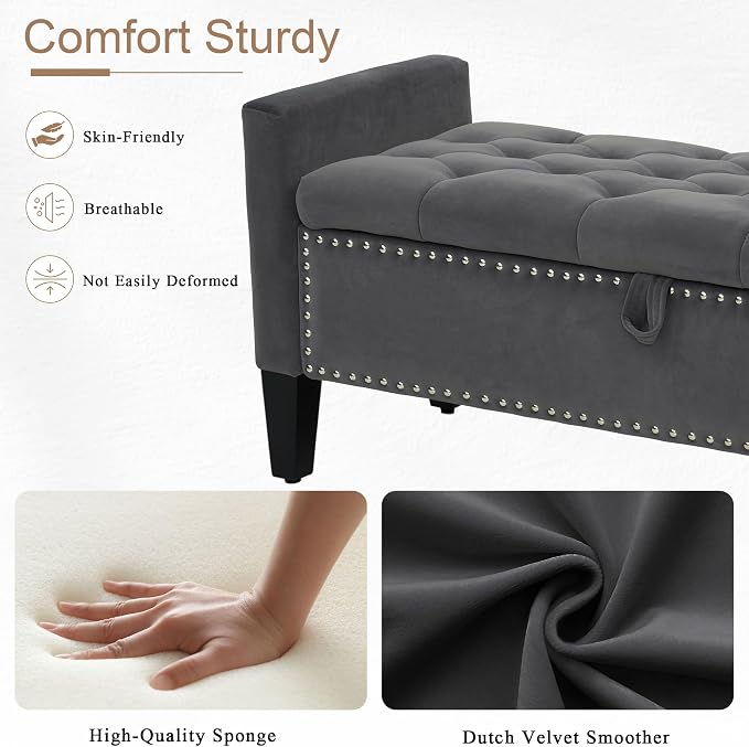 Velvet Ottoman with Storage, Modern Storage Bench - Image 4