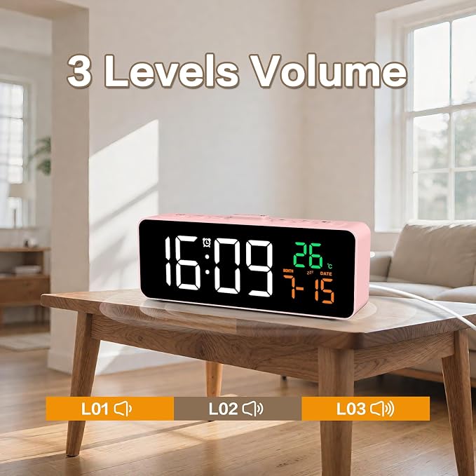 3-in-1 Digital Clocks for Living Room, Small & Compact Alarm Clock | Temperature - Image 7