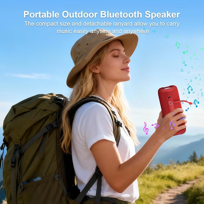 YOLOEMOT Waterproof Bluetooth Speaker, Wireless Shower Speaker with 24W Loud Stereo Sound and Bluetooth 5.3, Enhanced Bass, TWS Pairing, IPX7 Waterproof, 12 Hours of Playtime for Home/Outdoor (Red)