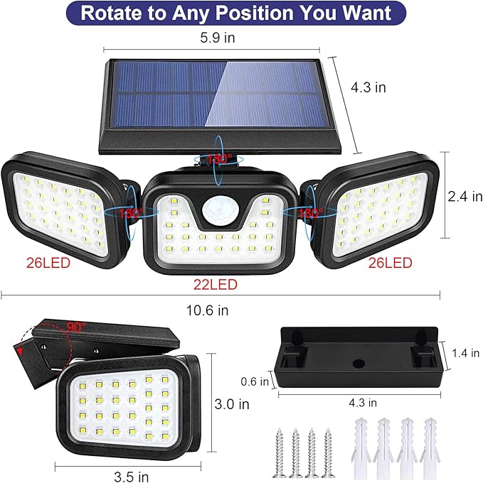 AVJONE Solar Lights Outdoor, 3000LM Super Bright Motion Sensor Outdoor Lights, IP65 Waterproof 6500K Solar Powered Security Flood Light for Garage Yard Patio