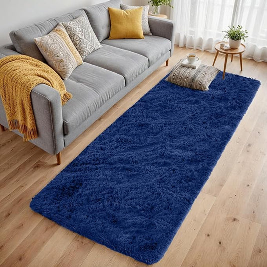 2x6 Bedside Area Rugs for Bedroom: Soft Fluffy Shag Blue Rug for Hallway, Non-Slip Fuzzy Plush Living Room Rug Indoor Floor Carpet for Kids Rooms, Dorm, Nursery, Modern Home Aesthetic Decor