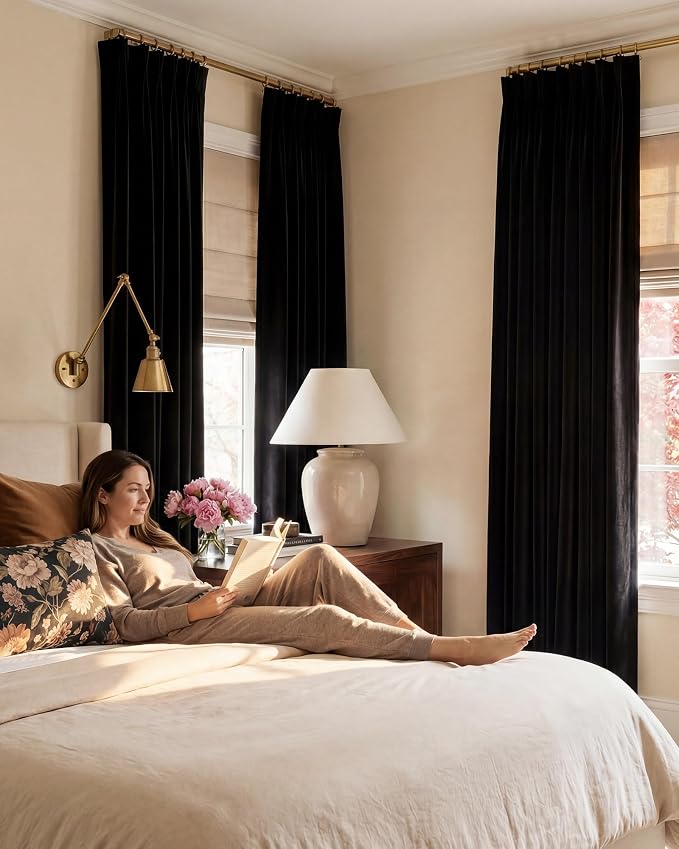 Black Blackout Curtains for Bedroom 90 inches, 2 Panels | Noise Reducing - Image 7