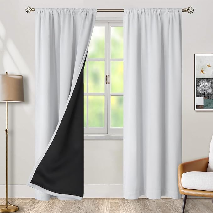 BGment Greyish White 100% Blackout Curtains - Image 2
