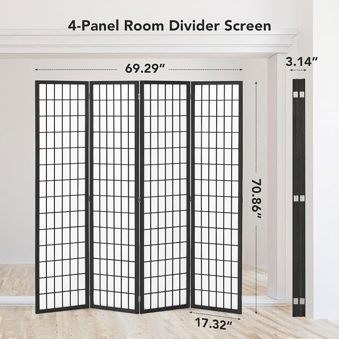 6ft Room Divider Wall Shoji Screen, 4 Panel Folding Privacy Screen - Image 2