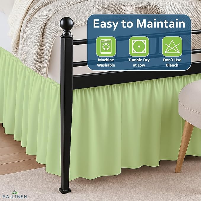 Rajlinen Ruffled Bed Skirt Full XL, 21 Inch Drop Dust Ruffle with Split Corners, 100% Microfiber Bedskirt with Platform, Three-Sided Coverage Ruffled Gathering Design, Sage