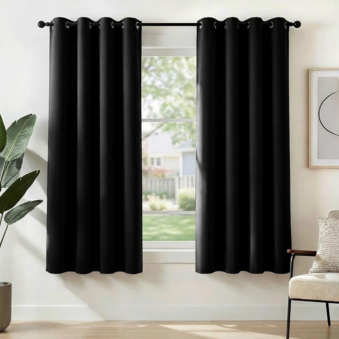 Deconovo Blackout Curtains for Bedroom and Living Room 63 Inches Long | Black by Unknown