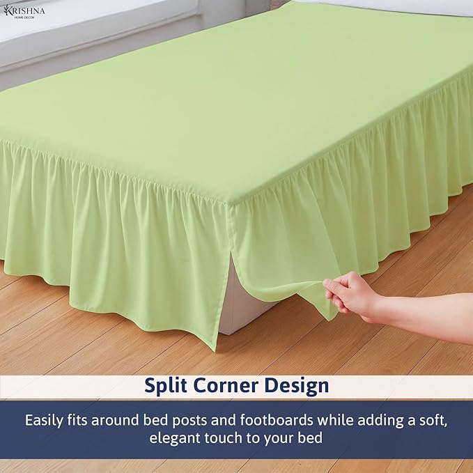 KRISHNA Ruffled Bed Skirt with Split Corners Full, 100% Microfiber Hotel Quality, 10 Inch Drop Dust Ruffle Gathered Bedskirt with Platform, 54" x 75", Sage