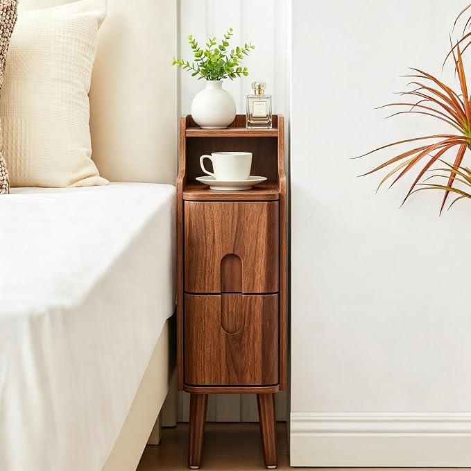 FurSch Narrow Nightstand, Wooden 2 Drawer - Image 9
