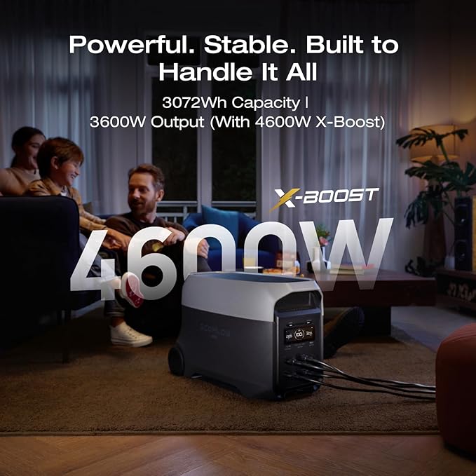 EF ECOFLOW DELTA 3 Ultra Portable Power Station with 2X400W Solar Panels, 3072Wh LiFePO4 Battery, 3600W (Surge 7200W) Output, Solar Generator for Home Use, Camping Accessories, Emergencies & RV Backup