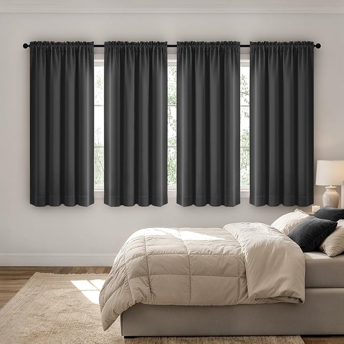 MIULEE 4 Panel Set Short Bedroom Blackout Curtains 54 Inch Long Grey | Thermal by MIULEE