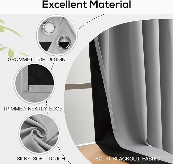 Yakamok Light Grey Blackout Curtains 63 inches Long - Image 4